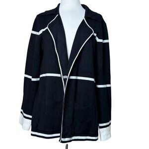 Tahari Sweater Cardigan Black White Stripe Size Large